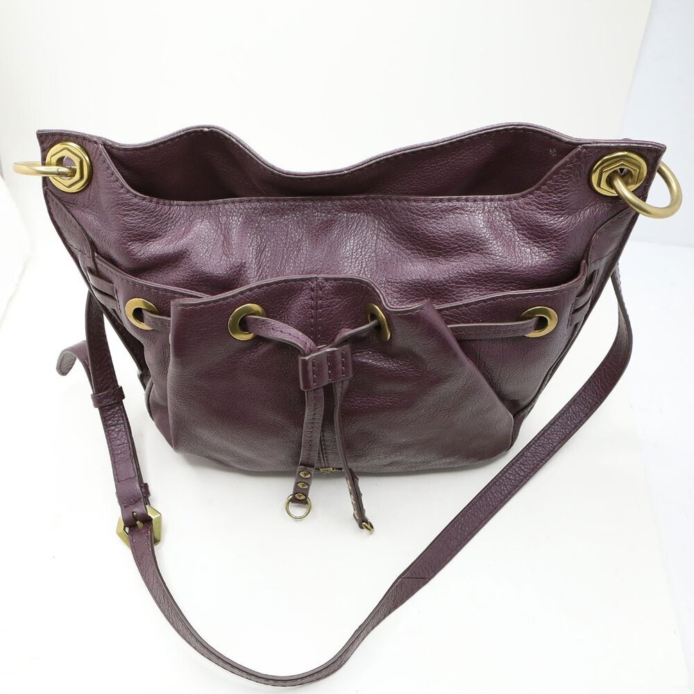 OrYany Leather Shoulder Bag Purple Hobo Slouchy Boho Purse Brass Hardware - Picture 14 of 16